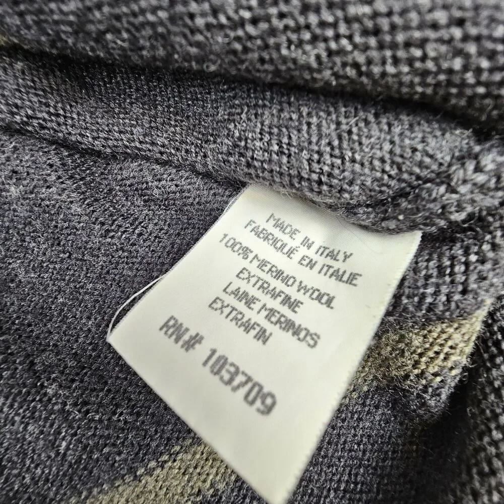 Armani Collezioni Men's M Merino Wool Sweater Made Italy V Neck Striped Gray